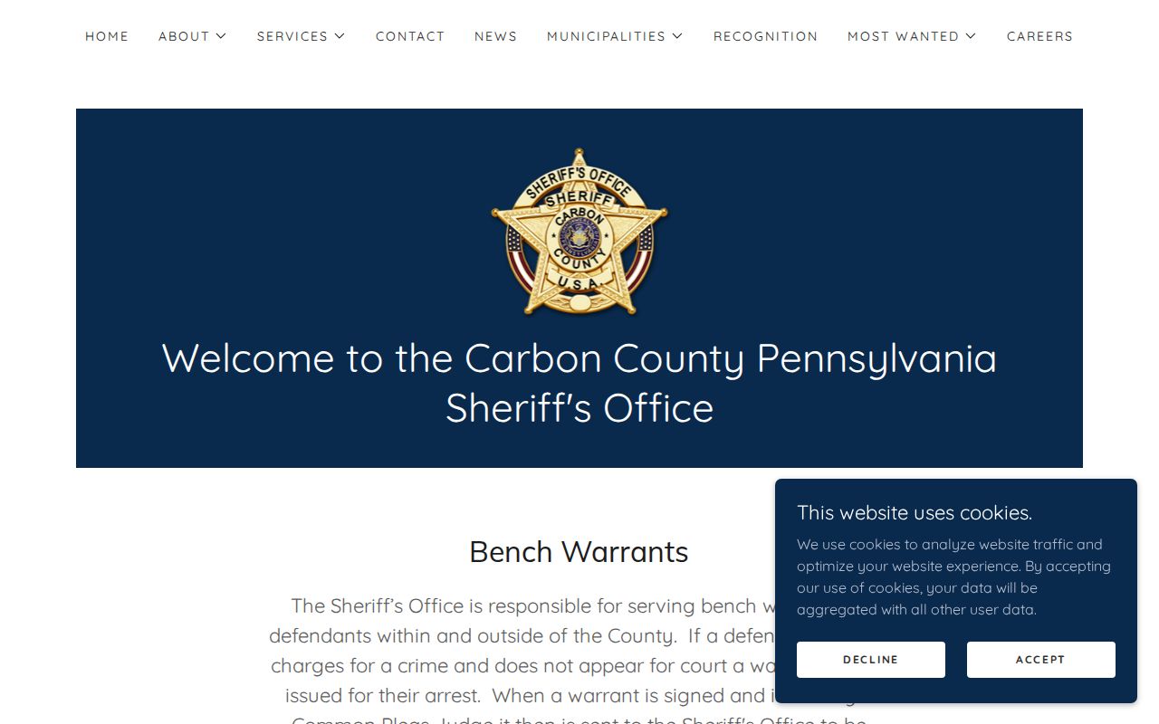 Carbon County Sheriff warrants page for official wanted fugitive information